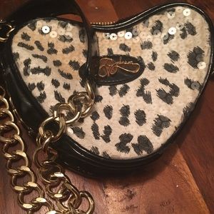 Black & white leopard Betsey Johnson heart  purse